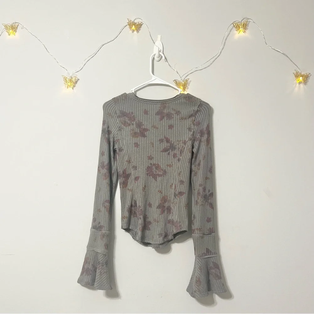 Free People Grey Layer Me Henley Blouse